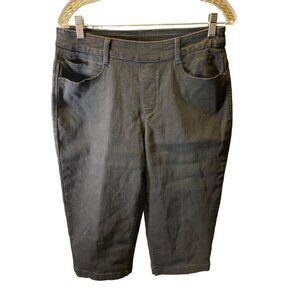 Time and Tru Black Denim Pull On Cropped Flat Front Pants Sz 8